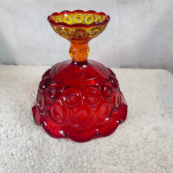 L E Smith Vintage Victorian Amberina Carnival Glass Compote Bowl Amber Red Fruit - Picture 13 of 16